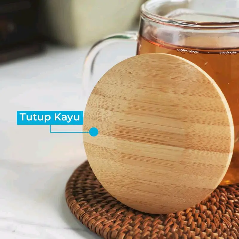 Gelas Cangkir Teh Tea Cup Aesthetic Mug with Infuser Filter Saringan Kaca Tutup Kayu 420ml 1