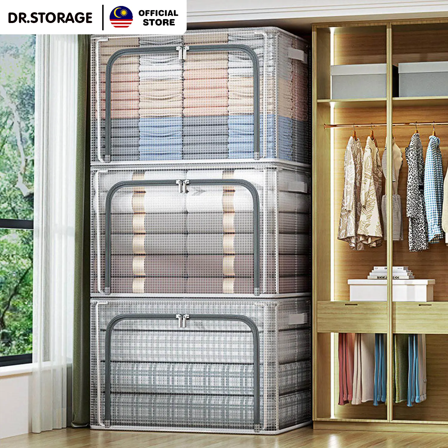 DR.STORAGE 24L/66L/100L Clothes Storage Box Clothes Organizer wardrobe organizer