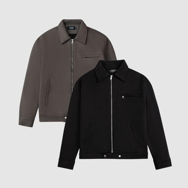 Áo Khoác TOPGU dạ ép cao cấp dày dặn, khéo khóa cổ bẻ trẻ trung Menswear Nam Jacket