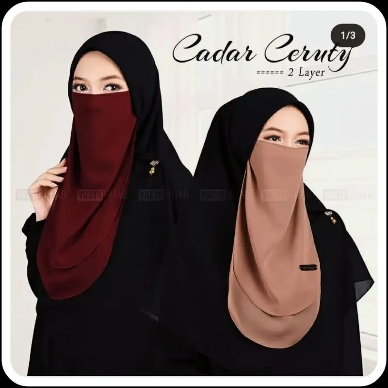 NIQAB TALI CERUTY BABYDOLL CADAR DUA LAYER PREMIUM TANPA JAHITAN BAWAH MATA Panjang Muslim