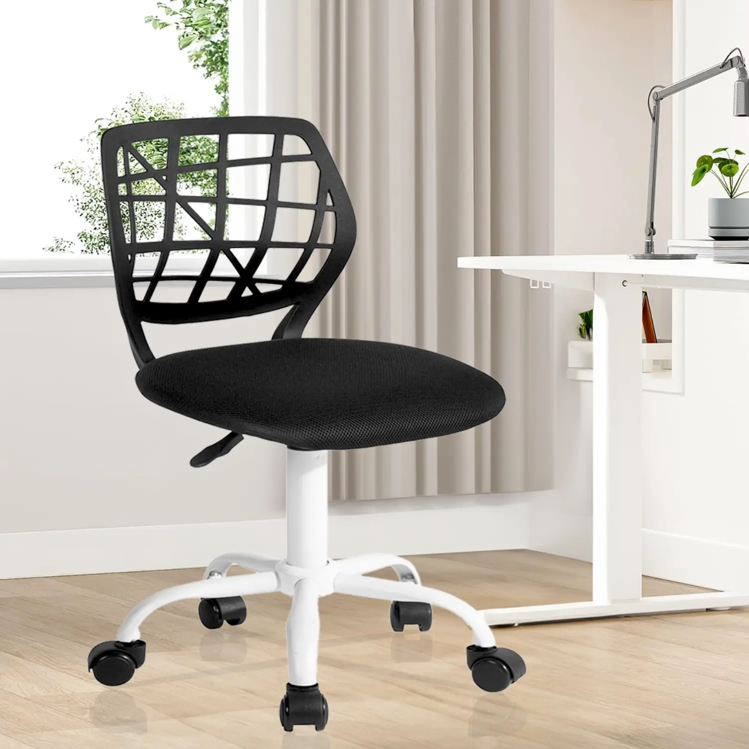 GOMYHOME Silla Oficina Económica Ajustable Negro con Ruedas y Diseño de Malla para Estudio y Trabajo en Casa