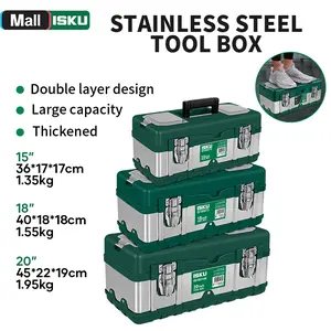 ISKU Tool Box Besar 2 Lapis Stainless Steel & ABS Tebal 15-20'' Kotak Perkakas Heavy Duty Organizer Kuat Anti Pecah IS100072 IS100073 IS100146