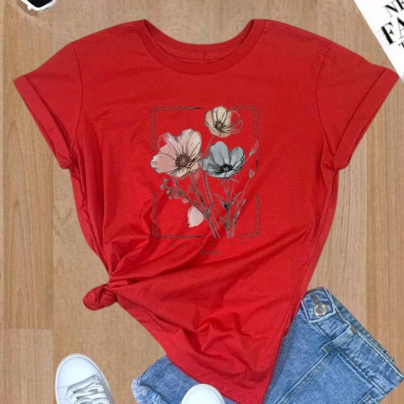 Kaos tshirt wanita motif printing DTF kaos distro basic cewek oblong|bunga simple 5