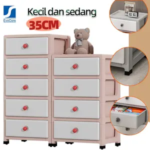 EVOCORE Lemari Plastik 35cm Serbaguna Estetik | Laci Pakaian 6 Susun Minimalis | Rak Kabinet Pink Multifungsi