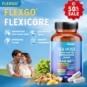 【FLEXGO】Sea Moss, Black Diamond Oil, Ashwagandha & Burdock Root Capsules – Suplemen Vitamin & Mineral All-in-One – Meningkatkan Energi & Performa, Tidur Lebih Nyenyak, Menurunkan Kadar Kortisol – Kapsul Bersertifikasi FDA & GMP dari AS