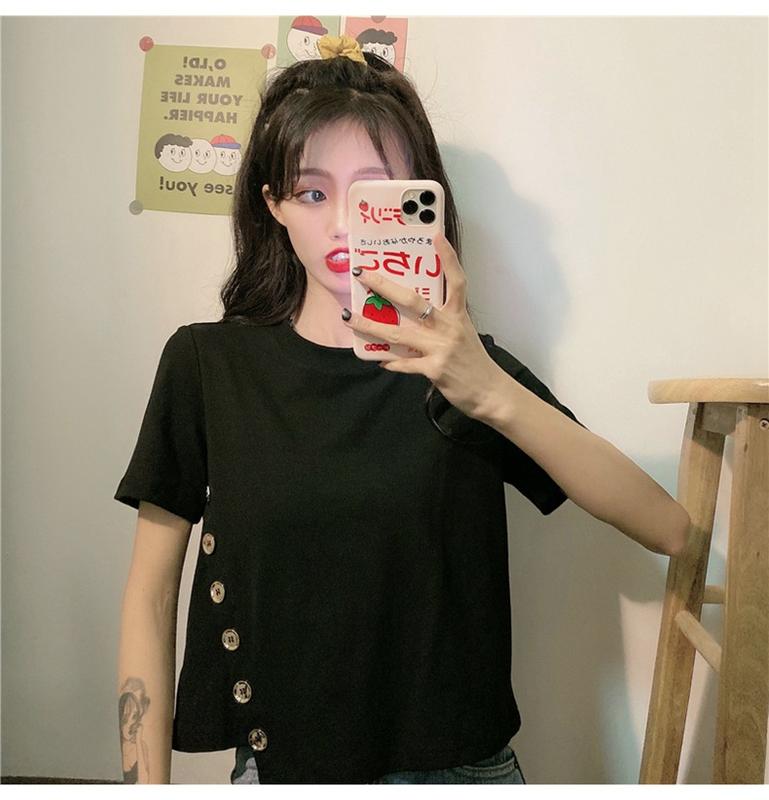 Product Introduction of Women's Short-Sleeved T-shirt 2020 Summer New Fashionable Stylish Ins Trendy Korean Versatile Short Type Design Sense Niche Top 6