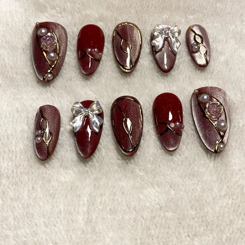 Kuku palsu/ nail art/ press on nails cat eye 3D emboss aksesoris pita FREE toolkit