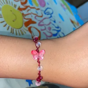 Gelang Tali Bracelet Red Maroon Kupu-Kupu kombinasi Permata Mutiara