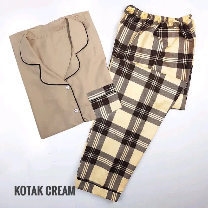 Piyama Wanita Dewasa Lengan Pendek Celana Panjang Label L Bahan Katun Lingkar Dada 102 - Baju Setelan Motif garis 3