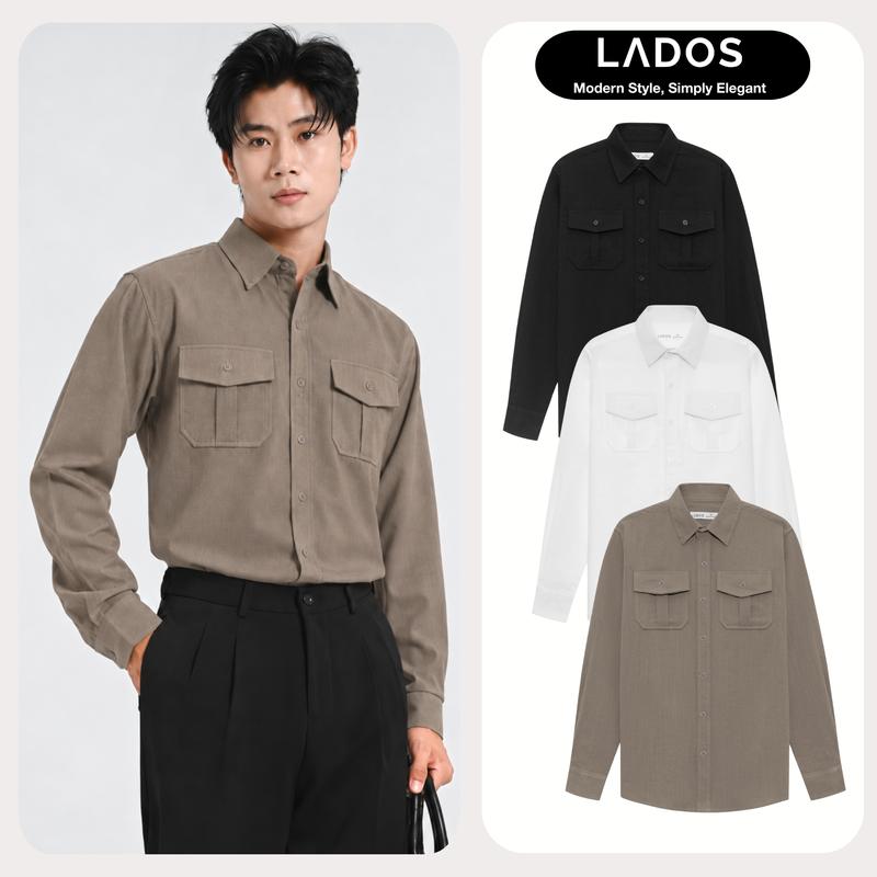 Áo sơ mi nam dài tay túi hộp chất vải đũi cao cấp LADOS-8164 FORM REGULAR mềm mại, thoáng mát, phong cách Hàn Quốc trẻ trung