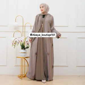 Abaya Ori Saudi Bordir Daun Mata List Tengah Free Pasmina