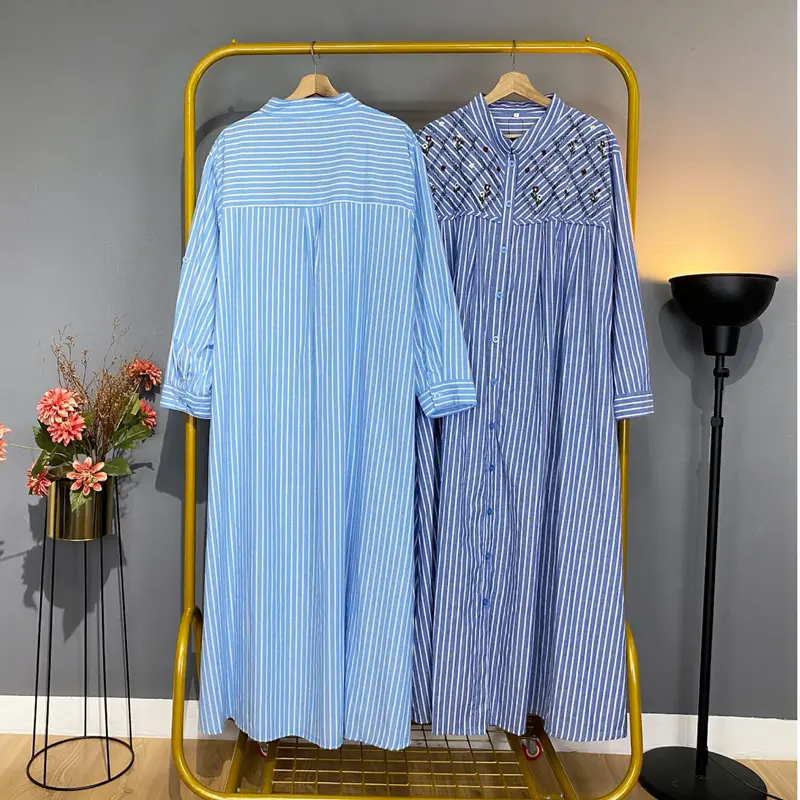 BP KIRANA Gamis Salur Bordir Fashion Wanita BB 70-120kg LD 120-130-140 Keti 60-62-64 Wanita Kekinian Terbaru Nyaman Dewasa Bahan Katun Yarndyed Oversize Mewah Dress Lebaran 7