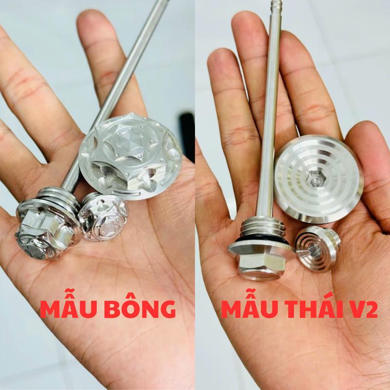 Combo Ốc Mâm Lửa + Ty Thăm Nhớt Inox304 CNC Nguyên Khối Gắn Chuẩn Các Dòng Xe Bảo Hàng Không Rỉ Sét Phụ Kiện Phụ Tùng