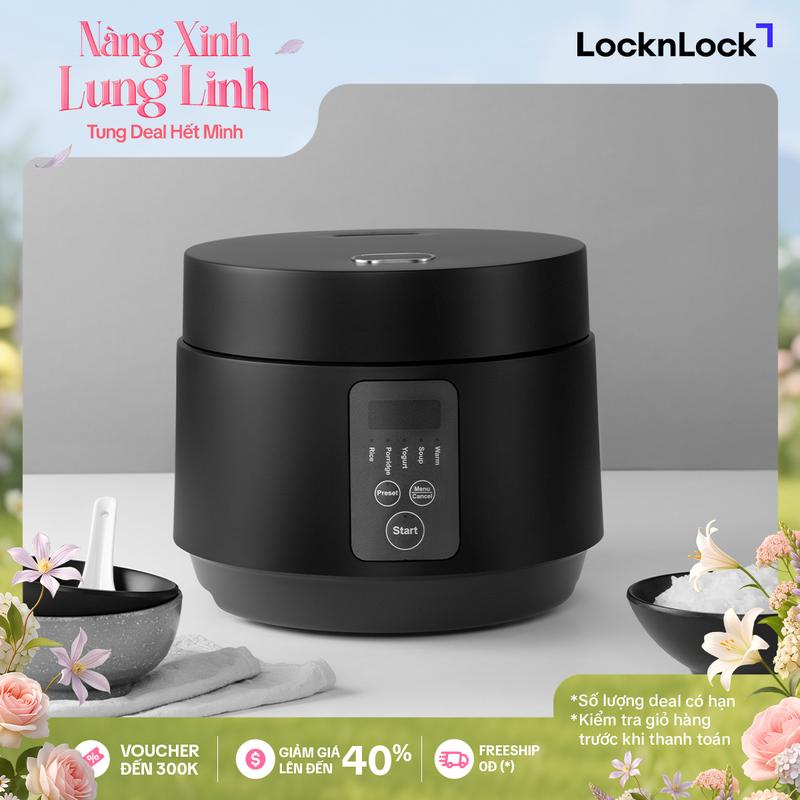 Nồi cơm điện Lock&Lock Compact Rice Cooker 1.2L màu đen EJR346BLK