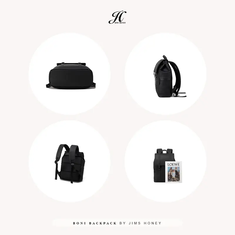 JIMS HONEY Boni Backpack Tas Ransel Unisex Kulit Sekolah Kuliah Kerja Hitam Wanita Pria Anti Air Muat Laptop 7