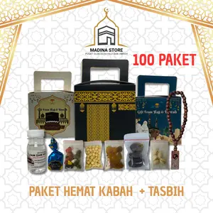 Paket Hemat 100pcs Oleh-oleh Haji dan Umroh isi Air Zamzam Dus Ka'bah + Tasbih