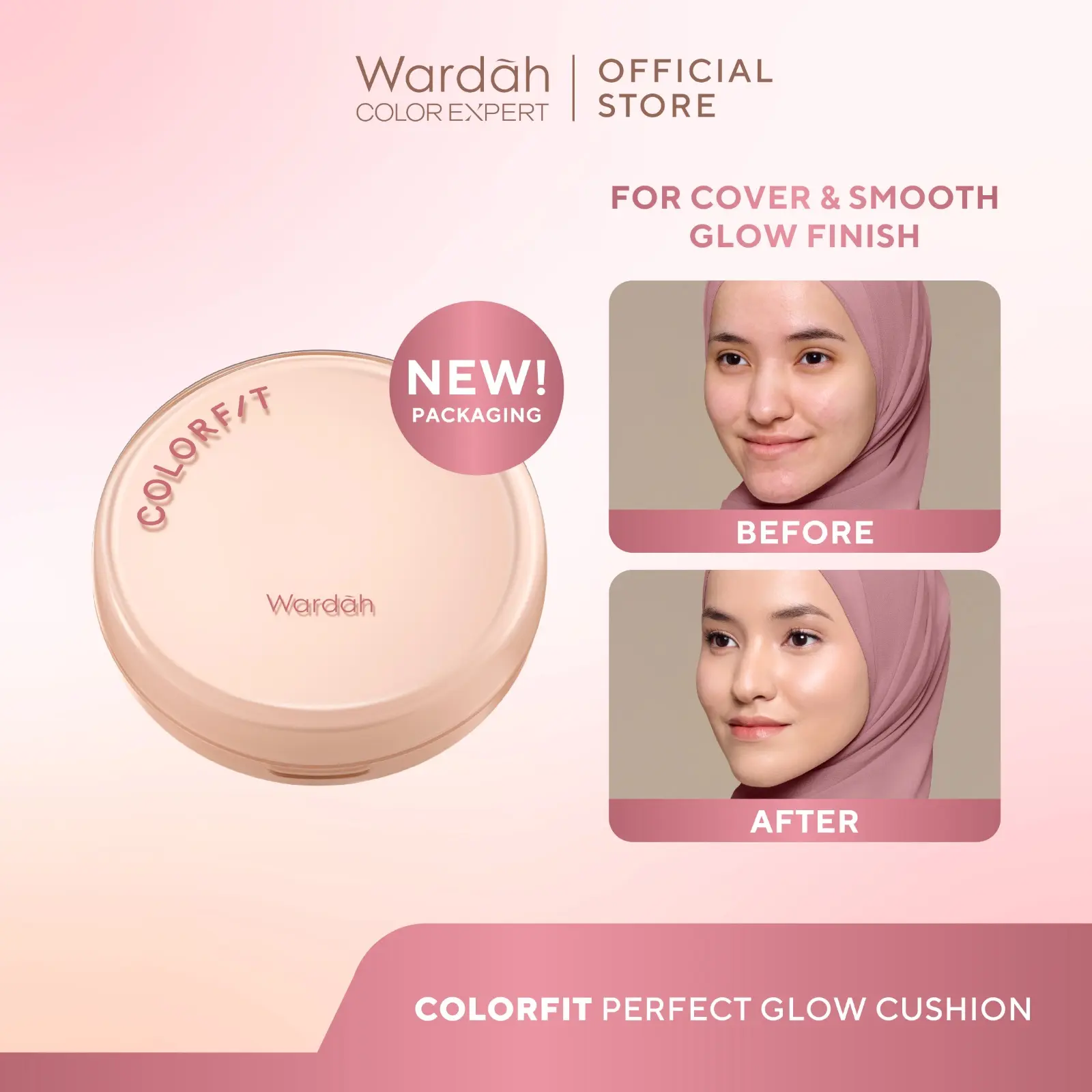 [New Shades!] Wardah Colorfit Perfect Glow Cushion 15 g - Medium-High Coverage Hingga 12 Jam Dengan SPF 40 PA - Dilengkapi Dengan Glow Perfecting Pigment & Skincare-infused CICA + Hydra ß-Glucan - Hasil Akhir Glowing & Menyatu Dengan Kulit