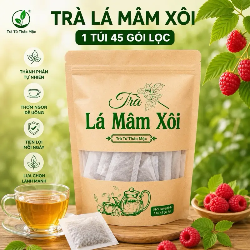 Trà Lá Mâm Xôi, 1 túi 45 gói lọc , tốt cho sức khỏe. I.V.F, I.U.I,