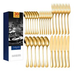 Juego de cubiertos de acero inoxidable de lujo de 30 piezas, diseño moderno, duradero, apto para lavavajillas, adecuado para todas las ocasiones