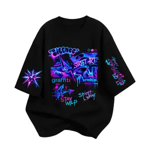 Atasan Unised Dark blue Vintage Streetwear Pria Wanita Atasan Jersey Hitam Putih Cowok Cewek Lengan Pendek kaos latter print kekinian