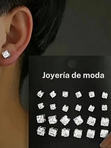 Set de aretes de moda minimalista con corazón de zirconia artificial, redondos y cuadrados, regalo de joyería neutro por género para graduados, accesorios de oreja para hombres y mujeres