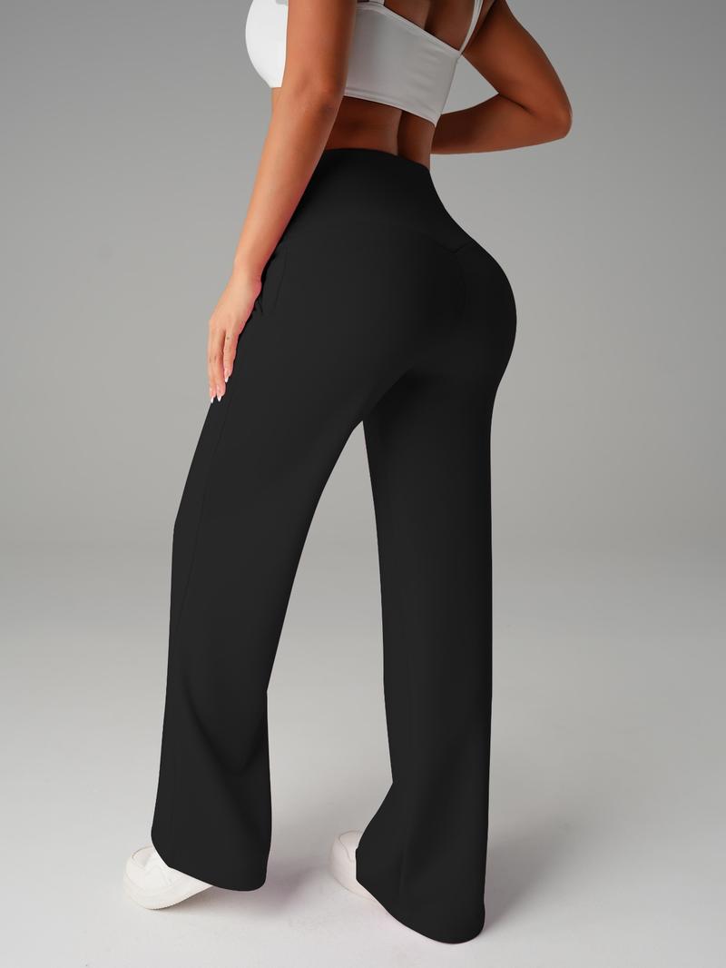 Women's Mid-Waist Elastic Wide Leg Pants, Casual Sporty Style, Comfortable Side Pockets, Multi-Functional Fall Winter Wear