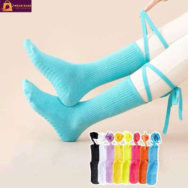 Women’s Thickened Non-slip Socks Cross-strap Mid-length Sport Yoga Dance Socks Quality FWS-0001
