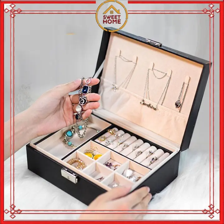 RK Kotak Tempat Penyimpanan Aksesoris Perhiasan Emas Gelang Jam Tangan Kulit Linen 1