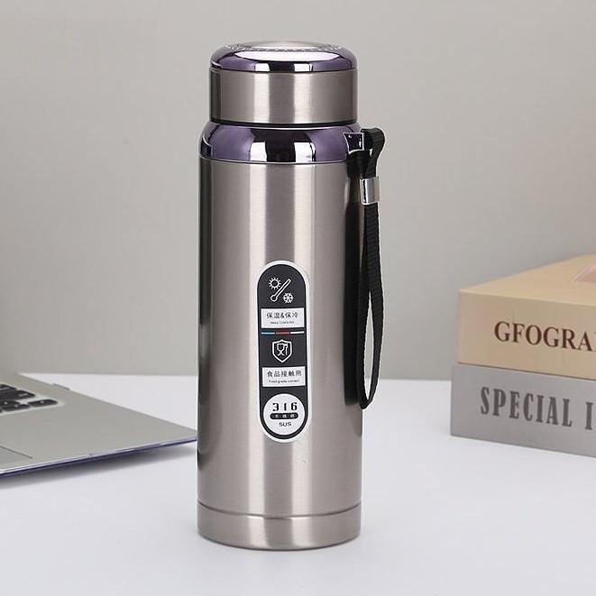 Bình nước giữ nhiệt 800ml và 1000 ml 316 giữ lạnh có dây treo và khay lọc trà