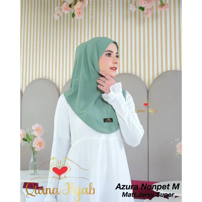Paket murah khusus 12.12 per 3pcsHijab Bergo Instan Azura nonpet Wanita Muslim Lembut Kerudung Woven Yarn Dyed Fabric Beige Grey Instant Hijab Mesin Dicuci Wine Khimar Panjang Syari 6