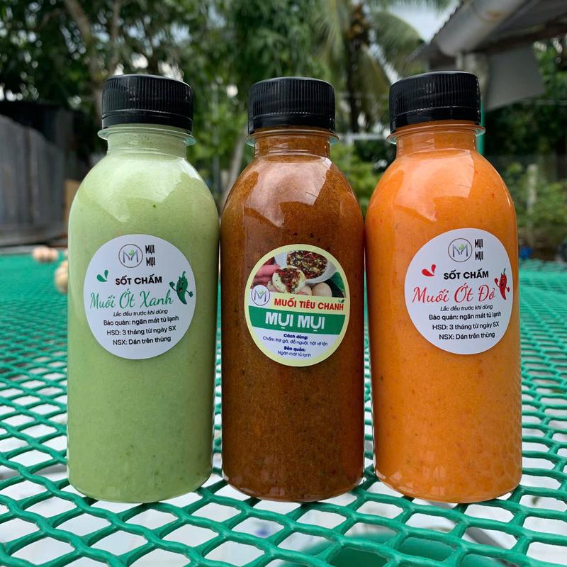 Combo 3 loại sốt chấm 350g/chai: Muối xanh, muối đỏ, muối tiêu chanh - Chấm đa năng, chấm thần thánh, sốt chấm, nước chấm mụi mụi