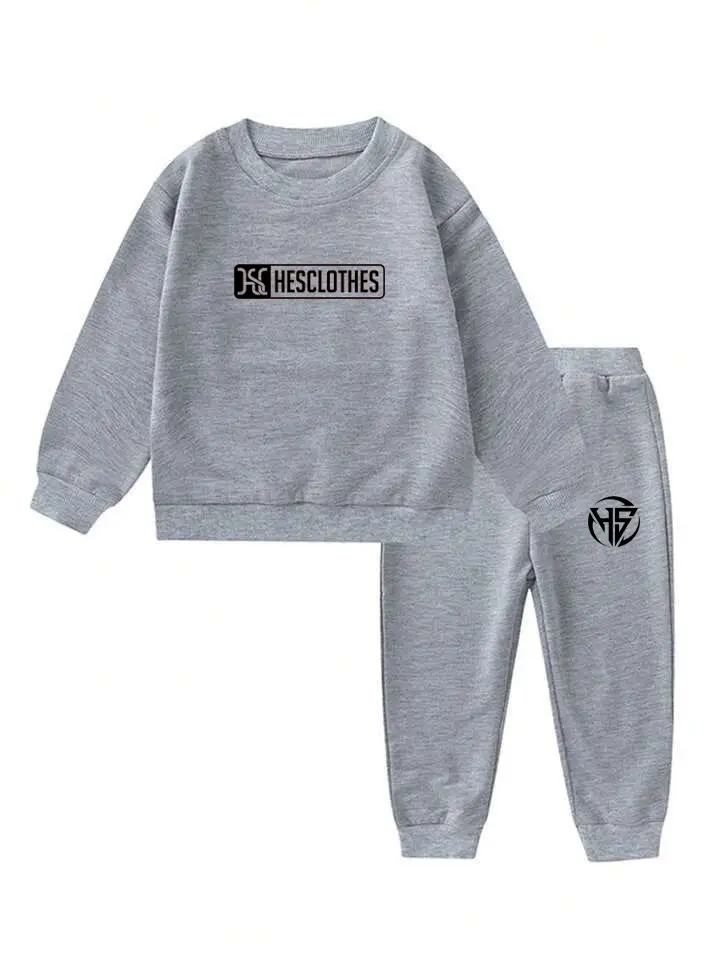 Hesclothes - Baju Anak Setelan Sweater Trening Training Jogger Olahraga Laki-Laki/Perempuan 2-12 tahun Abu Hitam Parsel
