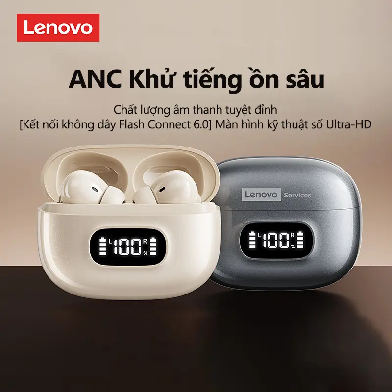Lenovo Tai Nghe Bluetooth LE207 Phiên Bản 6.0 | AI Dịch 135 Ngôn Ngữ + Âm Thanh Dolby 360° | ANC Giảm Tiếng Ồn | Chế Độ Game Thấp Trễ | Màn Hình Pin LED | Thời Lượng Pin Dài 27 Giờ | BigBuy360 - bigbuy360.vn