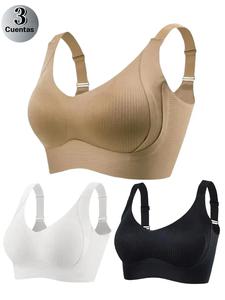 Brasier sin varillas para mujer, sólido, cómodo y transpirable, sin costuras, con broche de gancho y ojal ajustable para uso diario, lencería para todas las estaciones