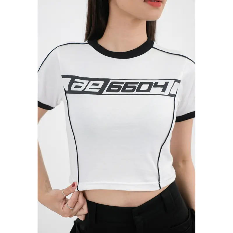 Y2K Patched Stripe Croptop / Baju Crop Top / Atasan Wanita Kekinian 4