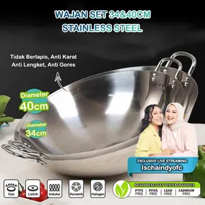 [EKSKLUSIF ISCHAINDYOFC]  Wajan / Kuali Stainless Steel Anti Karat Anti Lengket Ukuran 34 & 40cm Kitchenware