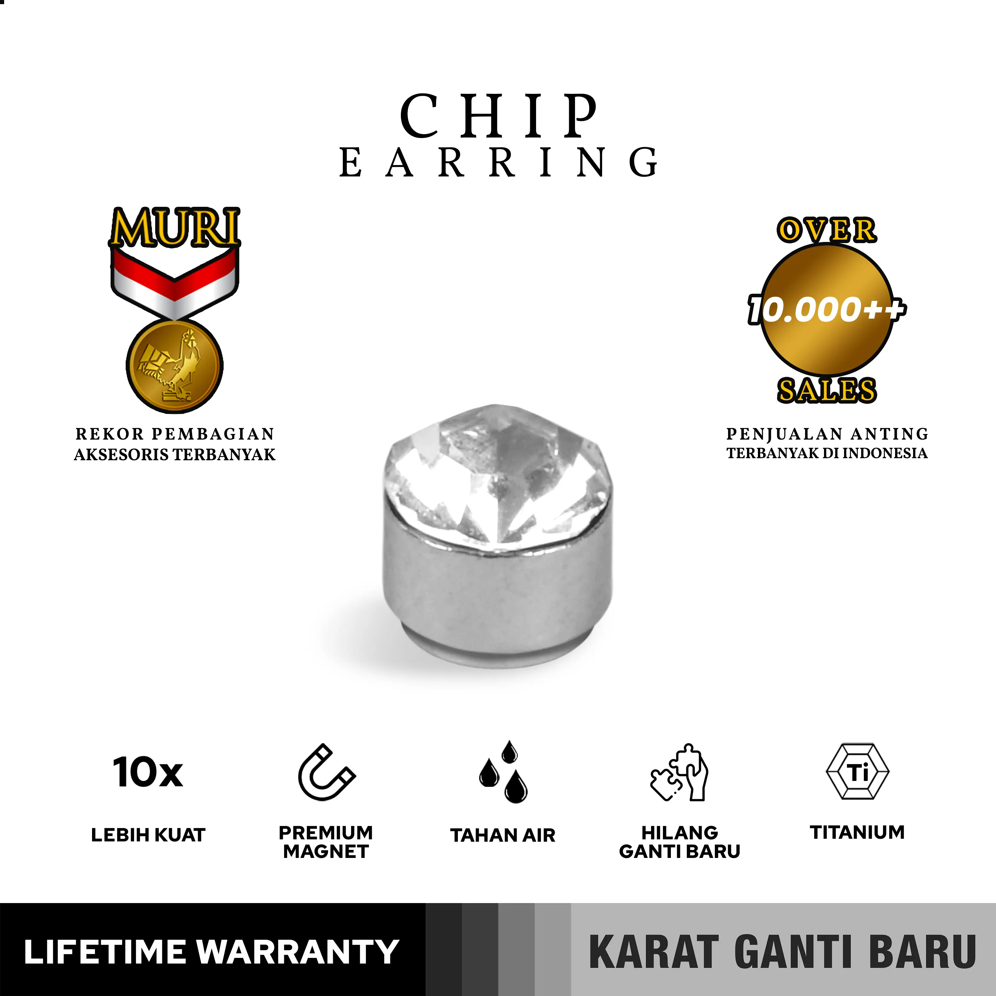 Emrys CHIP 1 PCS Bonus 1pcs Plus Pouch Anting Magnet Kekinian Titanium Anti Karat Pria dan Wanita