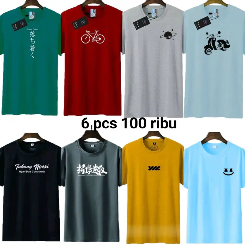 6 pcs 100 ribu kaos pria / kaos murah pria / kaos oblong 2