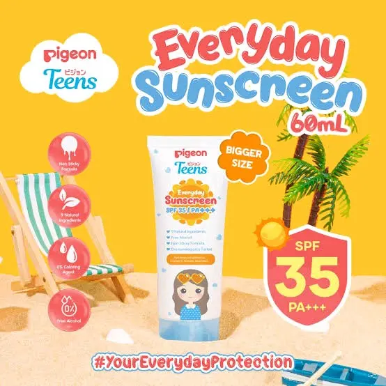 Pigeon Teens Everyday Sunscreen SPF 55 PA++ - Pigeon Teen Sleeping Mask Jelly Glow Sun Screen Sleepingmask Sunblock Sun Block Sunblok Wajah Anak Cream Krim Penolak Panas Kids Lotion Facial 4