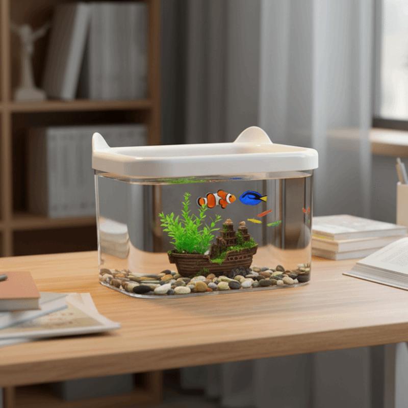 Đa chức năng Đèn LED Bể cá để bàn Nhựa Hình con mèo Bể cá Betta Trong suốt Bền…