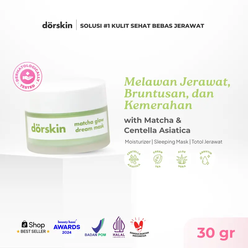 Dorskin Multifungsi Matcha Glow Dream Mask Moisturizer - 3in1 Pelembap Sleeping Mask dan Obat Totol Jerawat dengan Centella Asiatica dan Arbutin 0