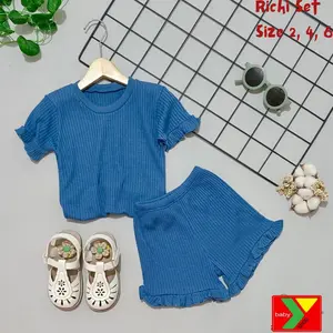 Richi Set Setelan Oblong Tangan Pendek & Celana Pendek Motif | Setelan Anak | Perempuan | Premium | SNI | YAHYA BABY SHOP