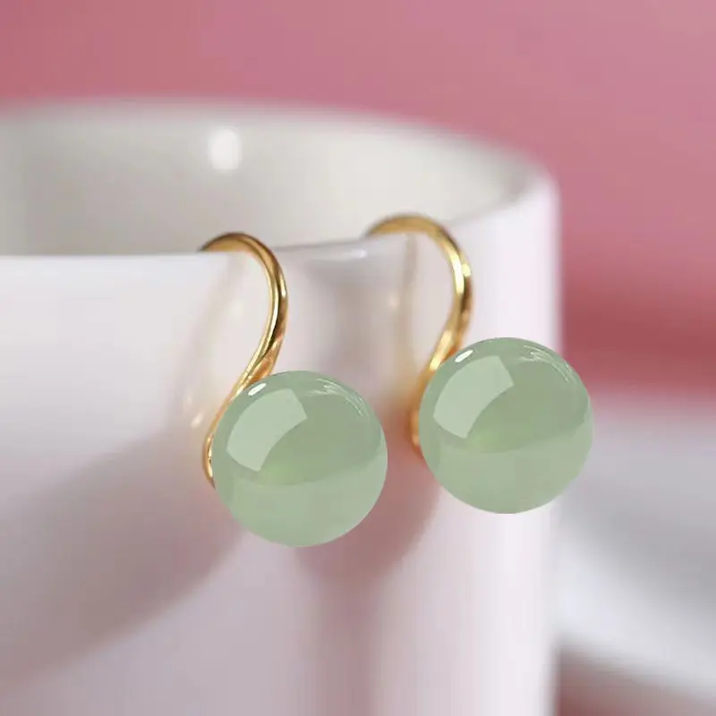 Bông Tai Đinh tán Thiết Kế Bán Buôn ALCADEN, Ngọc Trai 12MM Màu Xanh Lá Cây Trắng Hàn Quốc, Mạ Vàng 18K, Dành Cho Phụ Nữ, Quà Tặng Trang Sức