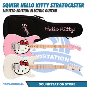 Squier Hello Kitty Limited Edition Stratocaster Electric Guitar, Maple FB | Gitar Elektrik Original by Fender Asli
