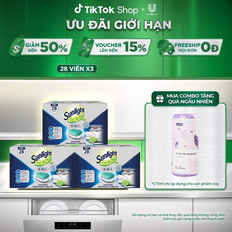 Combo 3 Hộp Viên Rửa Chén Bát SUNLIGHT 5 in 1 Cho Máy Rửa Chén Bát (28V/hộp) [1]