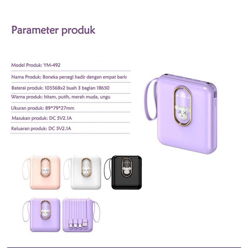 PowerBank Mini 20000mAh Ultimate Backup Battery Cute Kaws Good Quality with 4 Charging Cable Fast Charge 20000mAh Powerbank Charger for Samsung iPhone Jam Pengisian Cepat 2.0