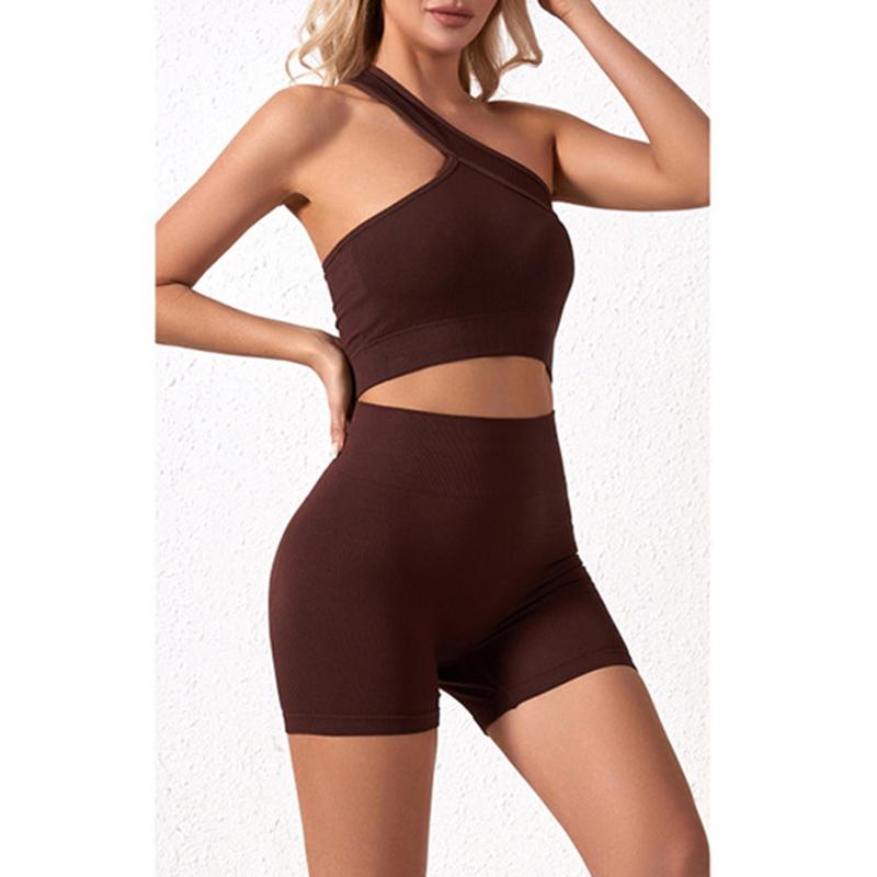 Bộ Đồ Tập Gym Không Đường May Cho Nữ, 2 Món, Yoga, Áo Ngực Thể Thao, Áo Crop Top, Quần Đùi Cạp Cao, Trang Phục Tập Thể Dục, Quần Áo Tập Luyện 6