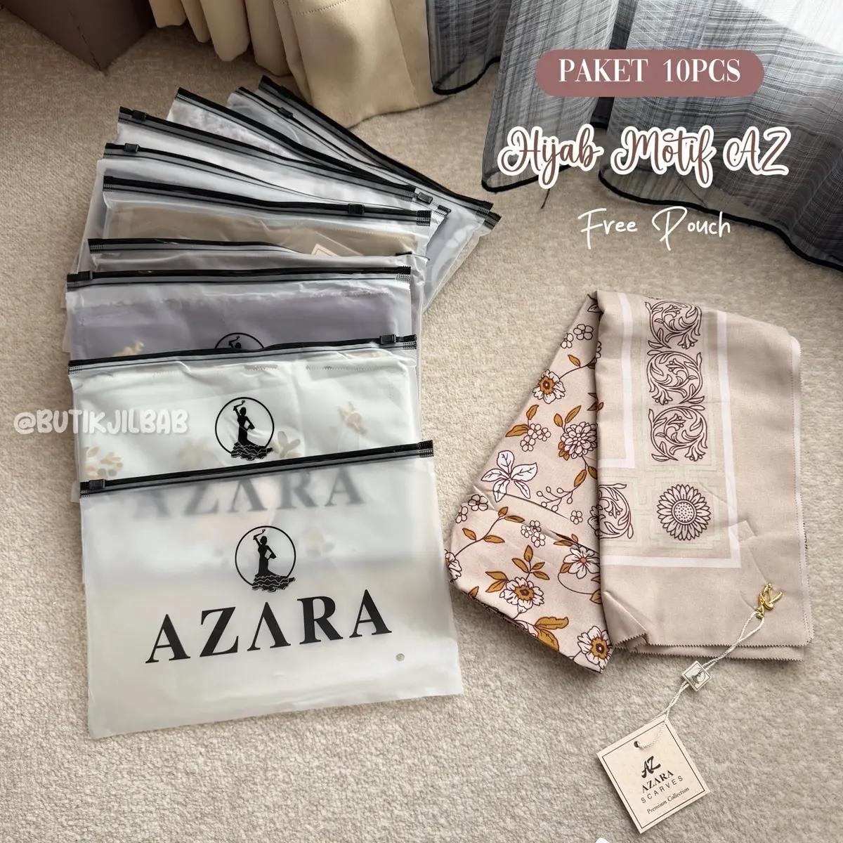 [GROSIR] Isi 10pcs Hijab Motif AZ With Pouch