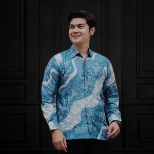 Kemeja Batik Furing Pria Lengan Panjang  Motif Samudra Denim M-4XL