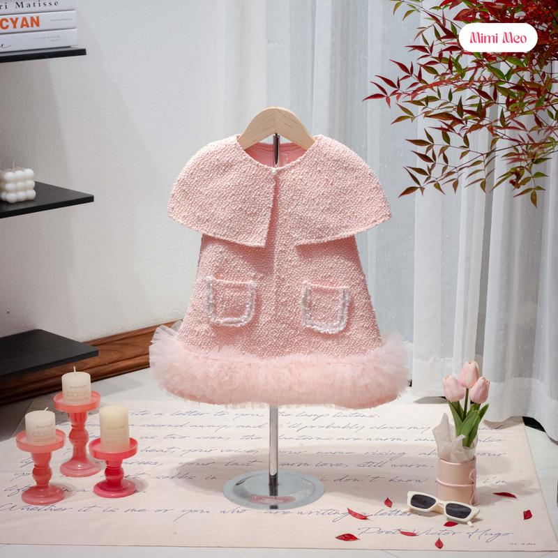  Mimi Meo Váy bé gái xinh 9-34kg - Có size Mẹ - Đầm dạ len Hồng bồng bềnh chân lưới cho bé đi tiệc TD348 